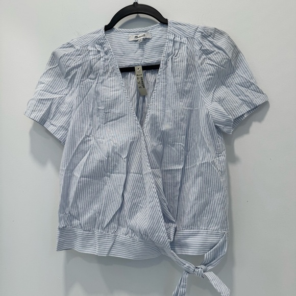 Madewell Short-Sleeve Wrap Top in Stripe size xs - Picture 2 of 7